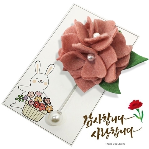 펠트 꽃 브로치_진주핀_엔틱핑크